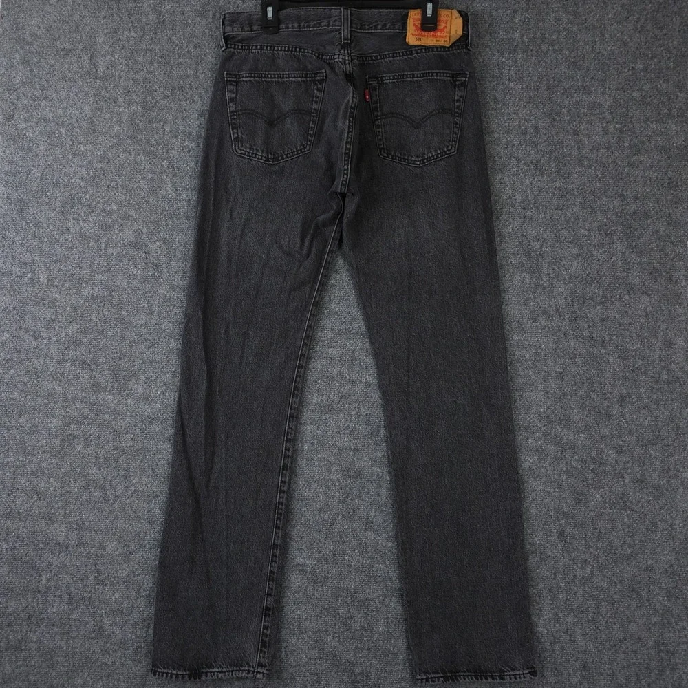 Levis 501 Jeans Mens 34x35* Washed Black Button Fly Straight Leg Cotton Denim - Picture 2 of 13
